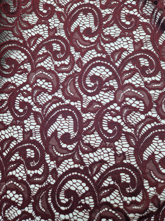 Lace - corded burgundy 58" wide - sold by the metre