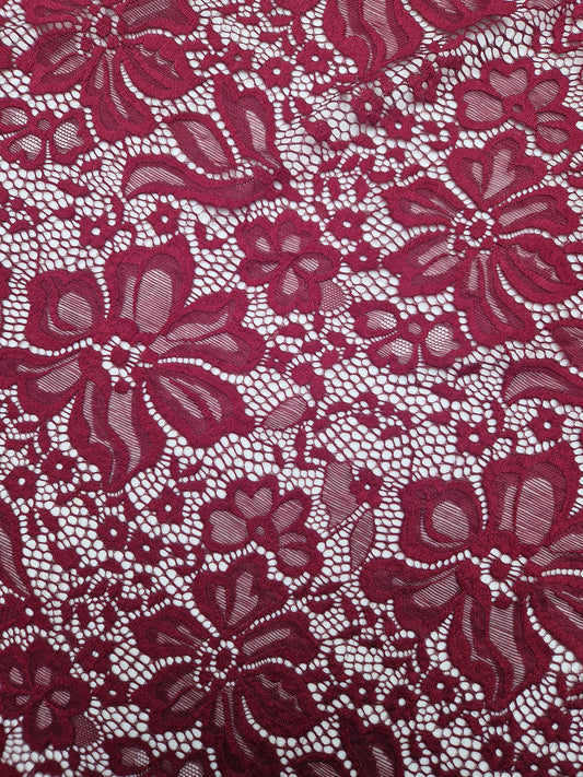Lace - wine/burgundy corded lace 58" wide - sold by the metre