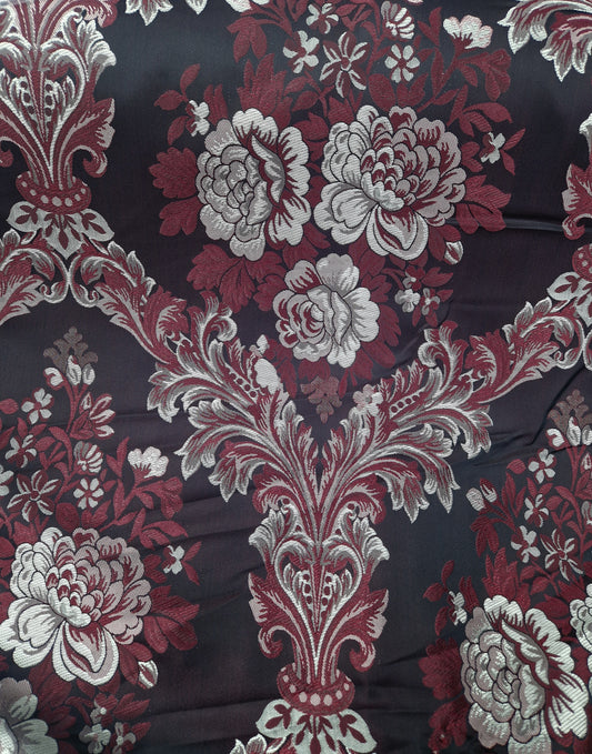 Damask soft furnishing - purple/red/cream 58" wide - sold by the metre