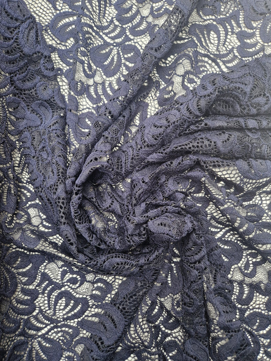 Lace- navy blue corded 58" wide - sold by the metre