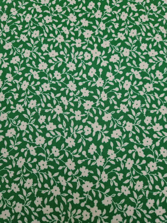 Viscose - green and white flower 58" wide - sold by the metre