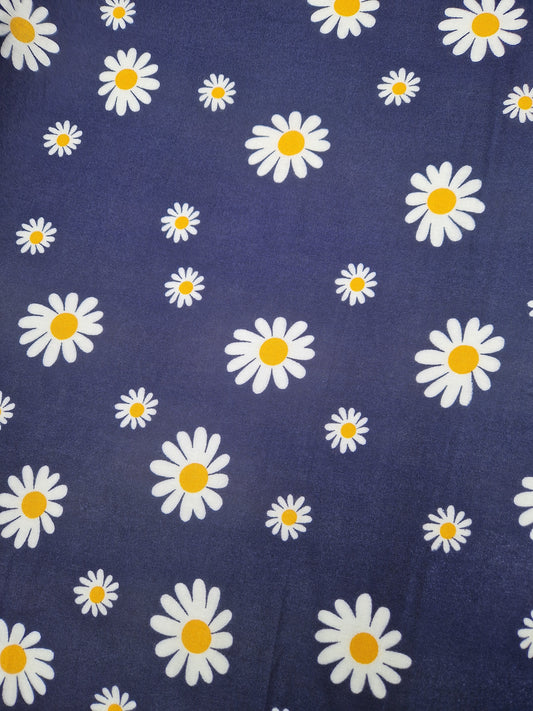 Viscose - navy daisy print 58" wide - Sold by the metre