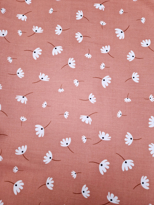 Viscose - salmon and white flower 58" wide - sold by the metre