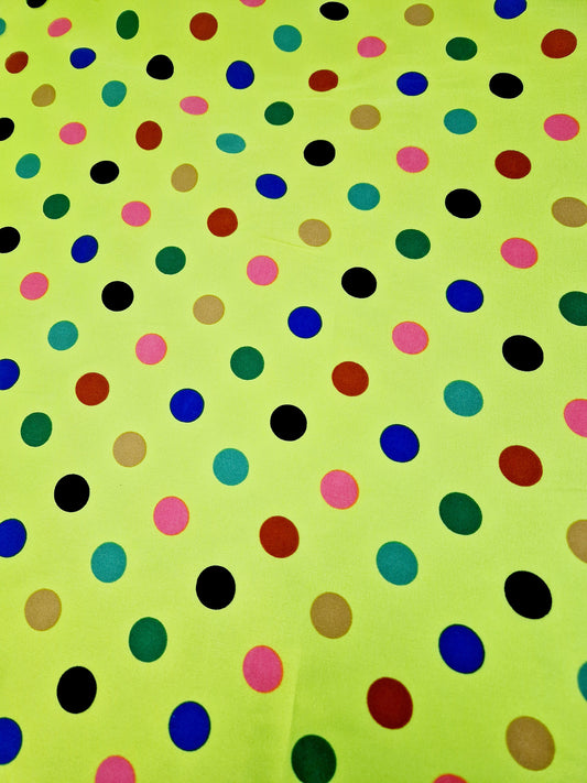 Satin yellow polka dot 58" wide  - Sold by the metre